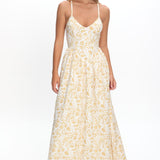 Enchanted Leaf Floral Print A-Line Maxi Dress Yellow