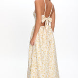 Enchanted Leaf Floral Print A-Line Maxi Dress Yellow
