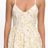Enchanted Leaf Floral Print A-Line Maxi Dress Yellow