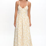Enchanted Leaf Floral Print A-Line Maxi Dress Yellow
