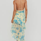 Chances Rosette Ruffle Midi Dress Floral Lemon