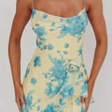 Chances Rosette Ruffle Midi Dress Floral Lemon