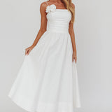 Ezrah A-Line Rosette Maxi Dress White