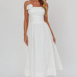 Ezrah A-Line Rosette Maxi Dress White