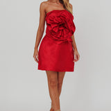 Count Down Rose Feature Strapless Top Red