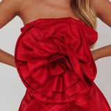 Count Down Rose Feature Strapless Top Red