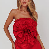 Count Down Rose Feature Strapless Top Red