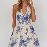 El Corazon Halterneck Mini Dress Floral Blue