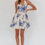 El Corazon Halterneck Mini Dress Floral Blue