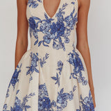 El Corazon Halterneck Mini Dress Floral Blue