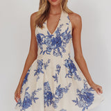 El Corazon Halterneck Mini Dress Floral Blue