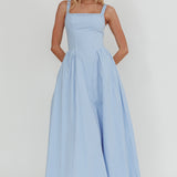 El Corazon Smocked Neckline Maxi Dress Blue