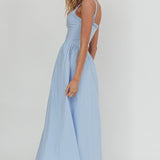 El Corazon Smocked Neckline Maxi Dress Blue