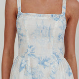 El Corazon Smocked Neckline Maxi Dress Print Blue