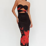 Silah Twist Bodice Maxi Dress Hibiscus Black
