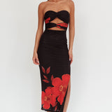 Silah Twist Bodice Maxi Dress Hibiscus Black