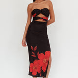 Silah Twist Bodice Maxi Dress Hibiscus Black
