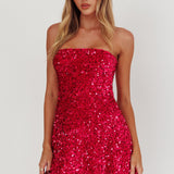 Heart To Heart Strapless Sequin Mini Dress Pink