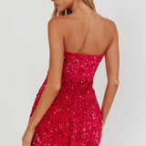 Heart To Heart Strapless Sequin Mini Dress Pink