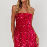 Heart To Heart Strapless Sequin Mini Dress Pink