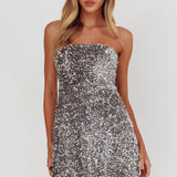 Heart To Heart Strapless Sequin Mini Dress Silver