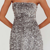 Heart To Heart Strapless Sequin Mini Dress Silver