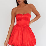 For Love Strapless Balloon Skirt Mini Dress Red
