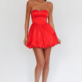 For Love Strapless Balloon Skirt Mini Dress Red