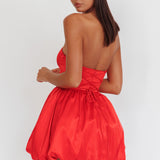 For Love Strapless Balloon Skirt Mini Dress Red