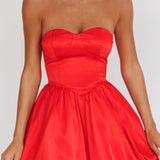 For Love Strapless Balloon Skirt Mini Dress Red