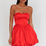 For Love Strapless Balloon Skirt Mini Dress Red