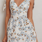 Glam Up Tied Shoulder Mini Dress Leaves Beige