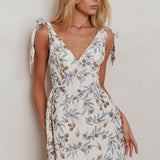 Glam Up Tied Shoulder Mini Dress Leaves Beige