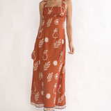 Aila Gathered Bust Maxi Dress Print Tan