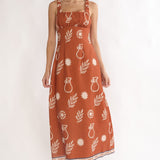 Aila Gathered Bust Maxi Dress Print Tan