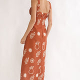 Aila Gathered Bust Maxi Dress Print Tan