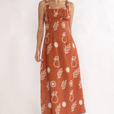 Aila Gathered Bust Maxi Dress Print Tan
