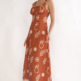 Aila Gathered Bust Maxi Dress Print Tan