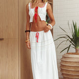 Rosen Tie Maxi Skirt White