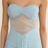 Elma Bandeau Sheer Shimmer Maxi Dress Ice Blue