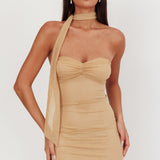 Elma Bandeau Neck Tie Mini Dress Gold