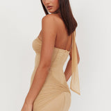 Elma Bandeau Neck Tie Mini Dress Gold