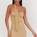 Elma Bandeau Neck Tie Mini Dress Gold