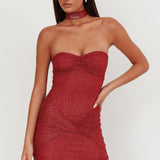 Elma Bandeau Neck Tie Mini Dress Red