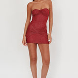 Elma Bandeau Neck Tie Mini Dress Red