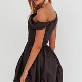 Celinda Asymmetric Neckline Balloon Mini Dress Black