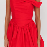 Celinda Asymmetric Neckline Balloon Mini Dress Red
