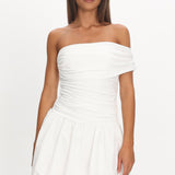 Dalayla One-Sleeve Balloon Skirt Mini Dress White