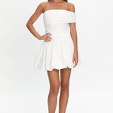 Dalayla One-Sleeve Balloon Skirt Mini Dress White