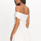 Dalayla One-Sleeve Balloon Skirt Mini Dress White